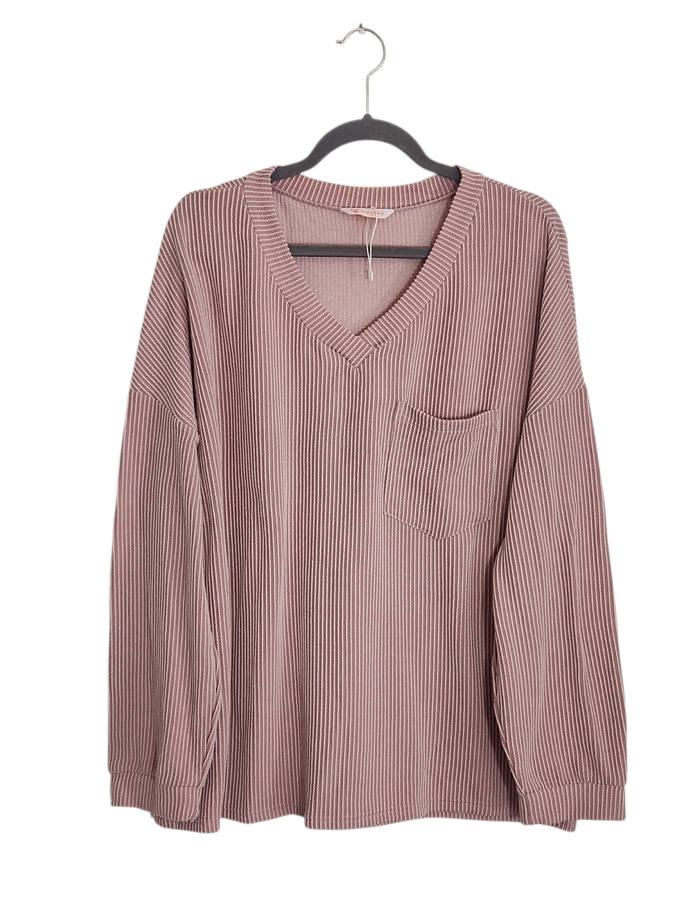 Kirundo Dusty Pink Ribbed Knit Oversized V-Neck Top Size XL